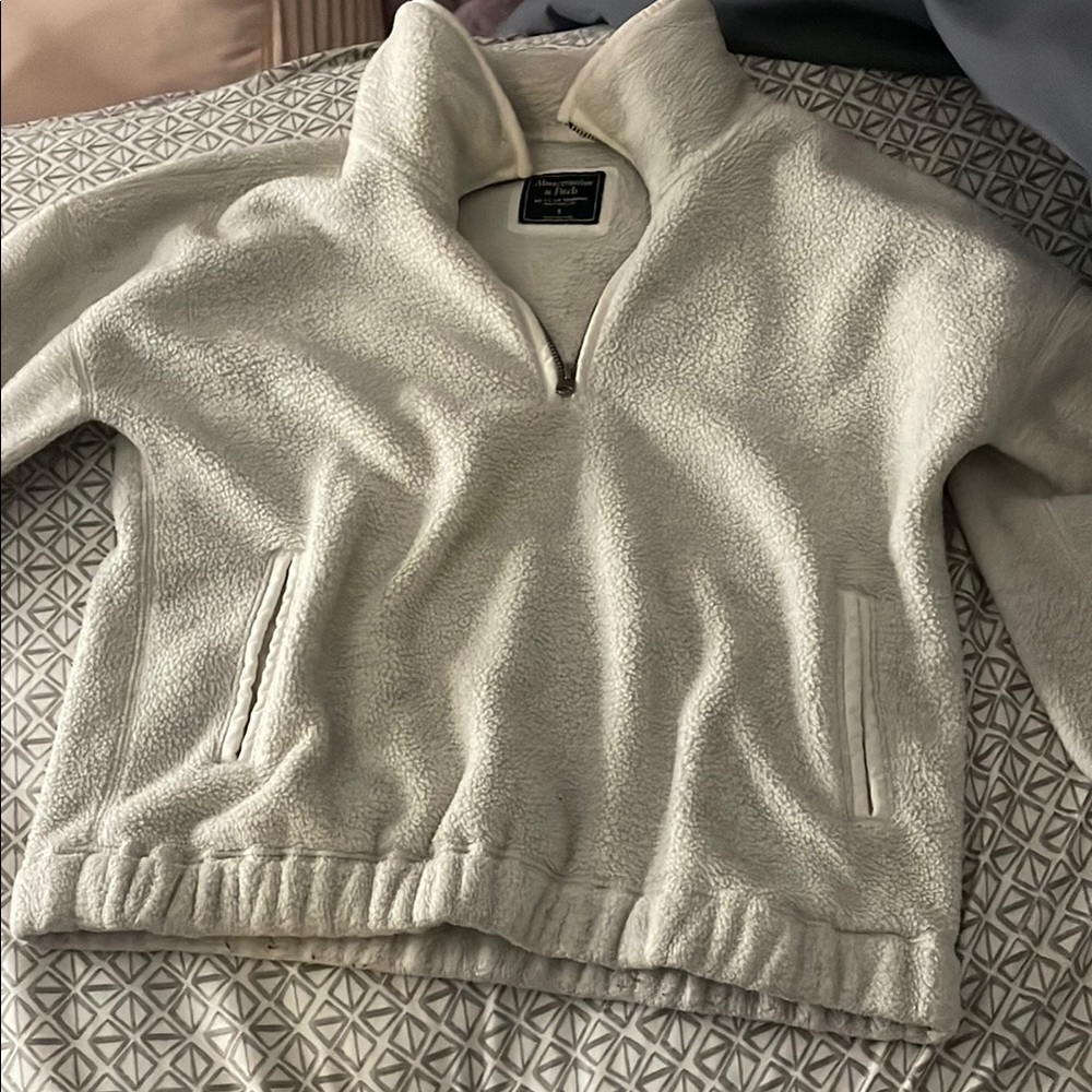Cream Quarter-Zip Fleece Pullover